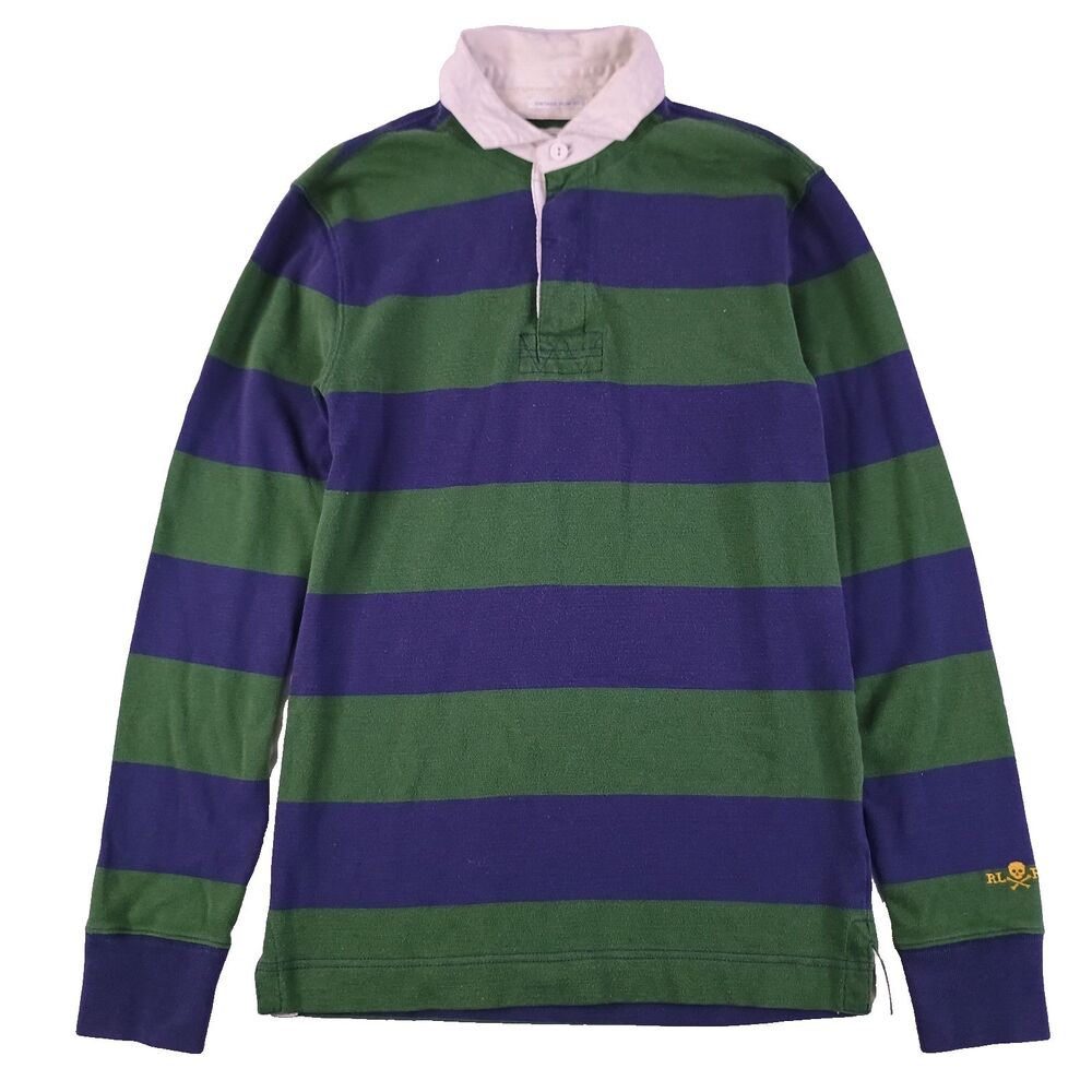 Rugby Ralph Lauren Striped Rugby Shirt Mens Size S Vintage Slim Fit Skull Logo
